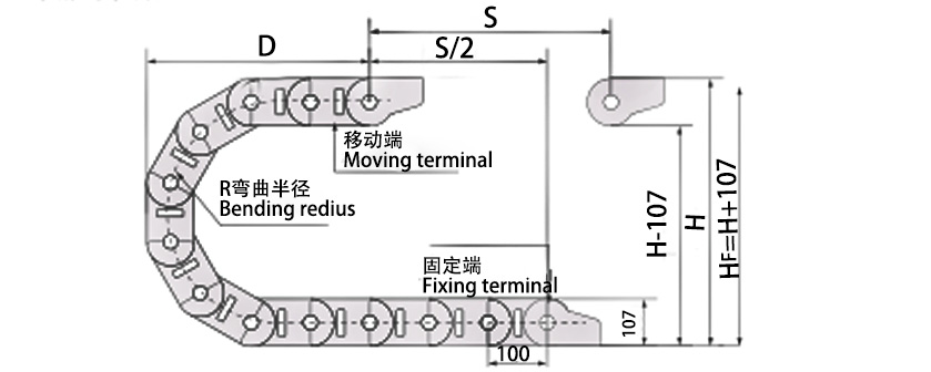 80系列高負載型拖鏈主要技術參數圖 80系列高負載型拖鏈主要技術參數圖